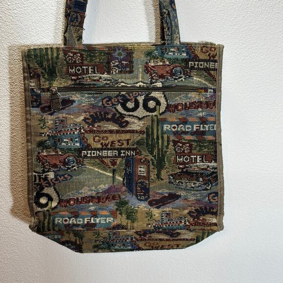 Jade Route 66 Tapestry Tote Bag Vintage Americana Travel Shoulder Purse - Picture 1 of 4